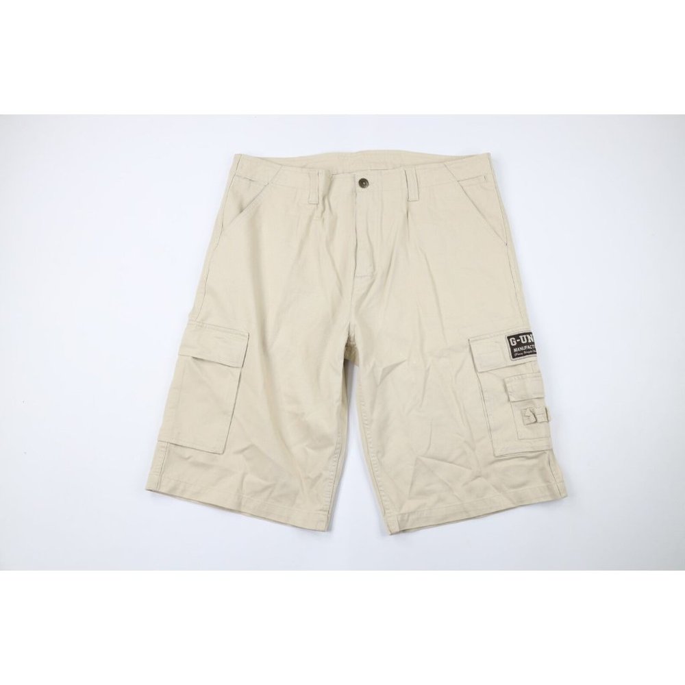 Vintage G Unit 50 Cent Mens 40 Distressed Spell Out Baggy Cargo Shorts Beige